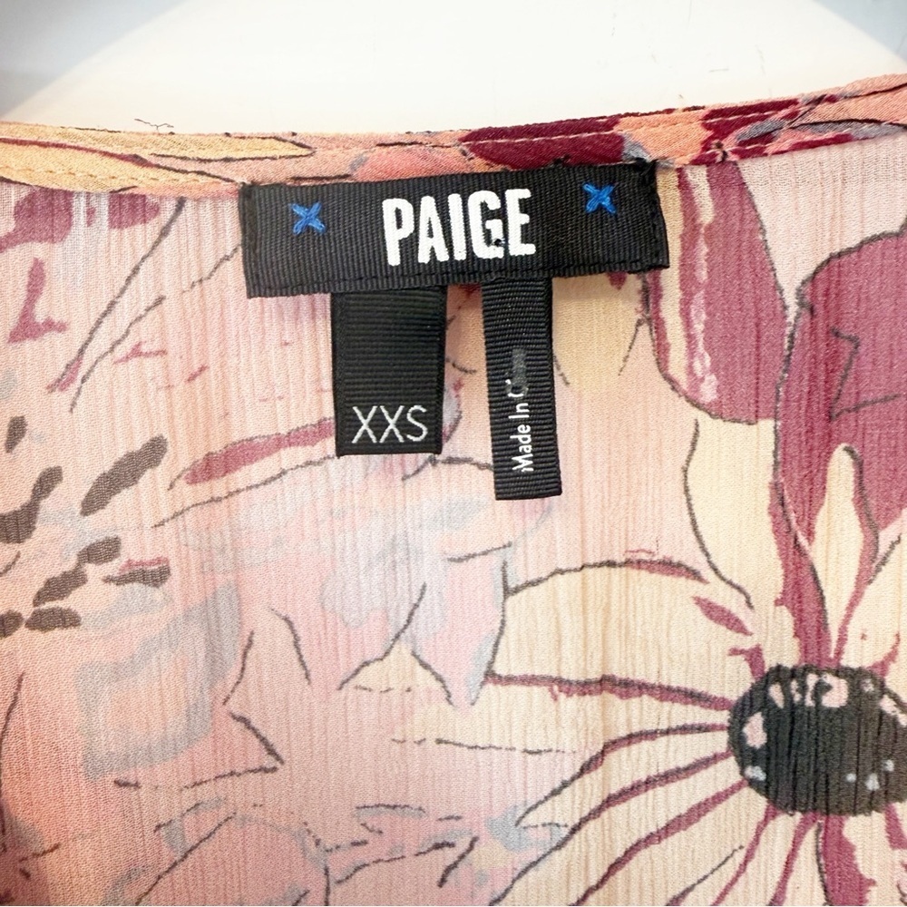 PAIGE | Cataleya Pink Multi 100% Silk sleeveless Ruffle blouse Size XXs - Picture 5 of 9
